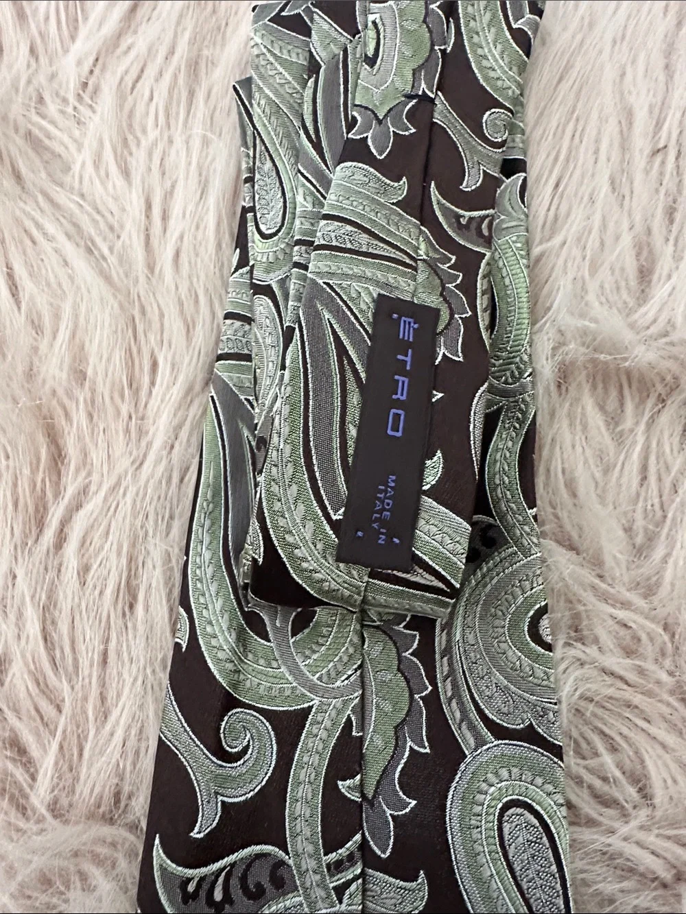 Etro Olive Green and Brown Paisley Silk Tie